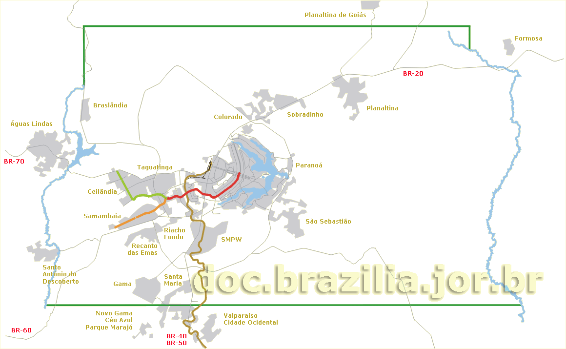 Mapa simplificado do Distrito Federal e algumas cidades do Entorno