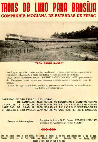 Anúncio do Trem Bandeirante Campinas-Brasília, da Cia. Mogiana de Estradas de Ferro, em Dezembro de 1970