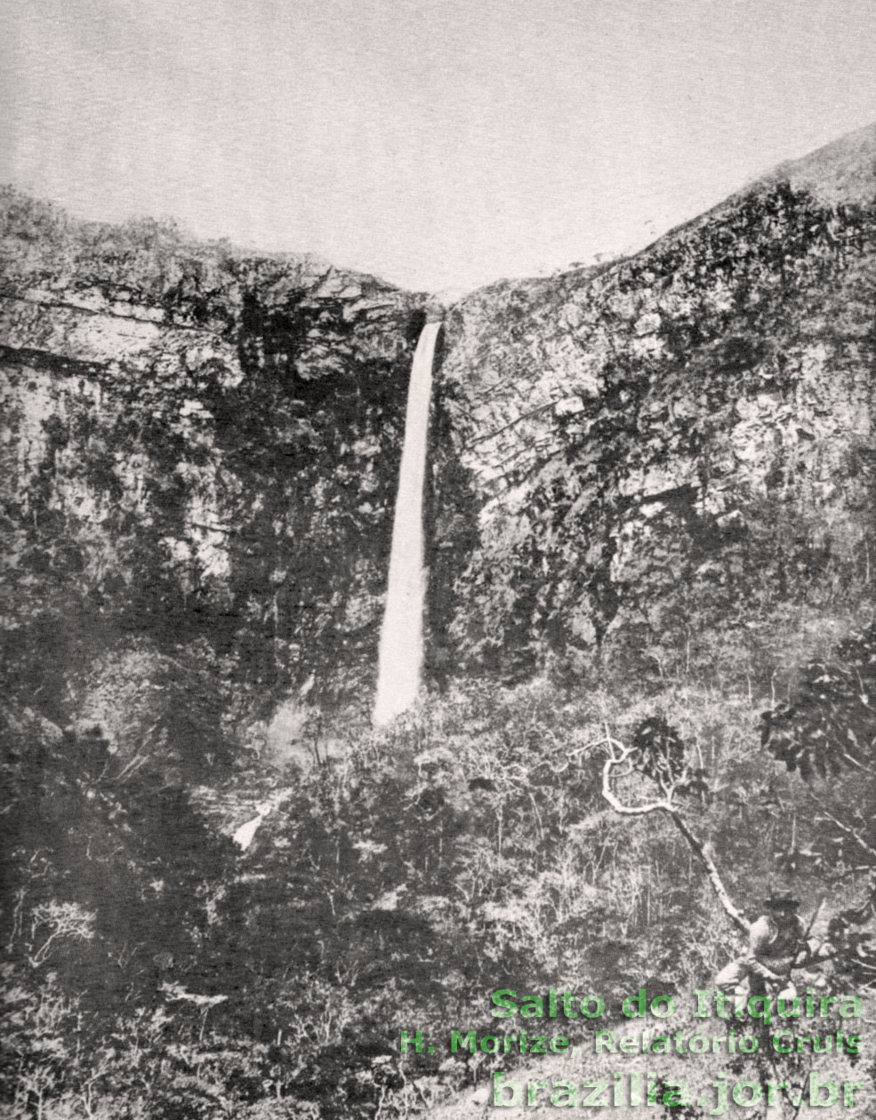 Salto do Itiquira (Véu de Noiva), fotografado por Morize, da Comissão Exploradora do Planalto Central  a primeira Missão Cruls