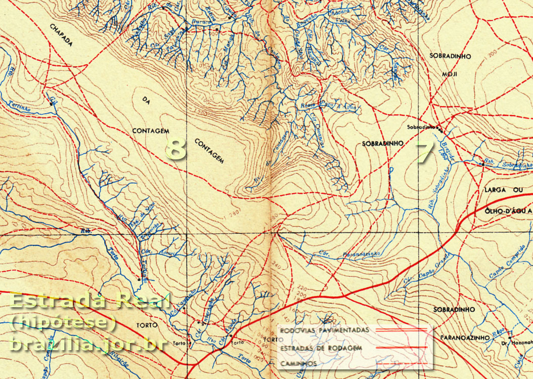 Quarto trecho da Estrada Real dos Goiases no atual Distrito Federal: (7) Sobradinho; (8) Contagem.