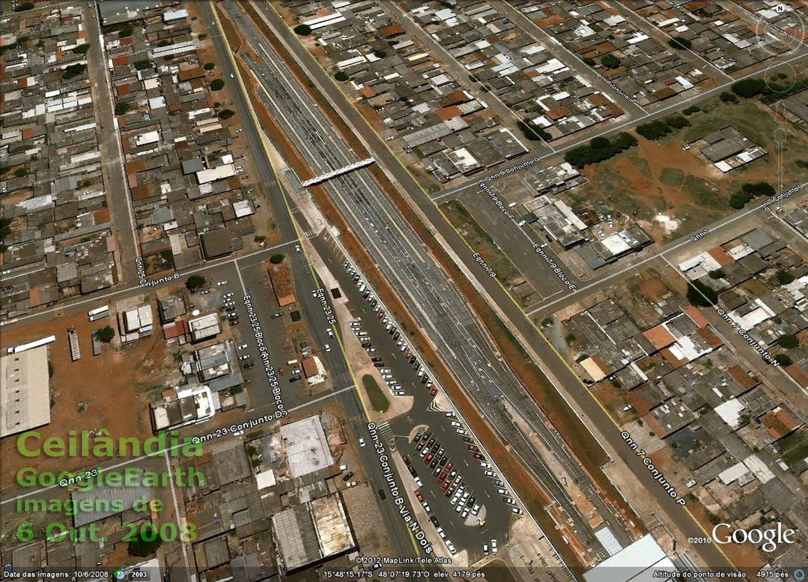 Vista de satélite dos trilhos do pátio de manobra (retorno) dos trens do Metrô DF na Estação Ceilândia