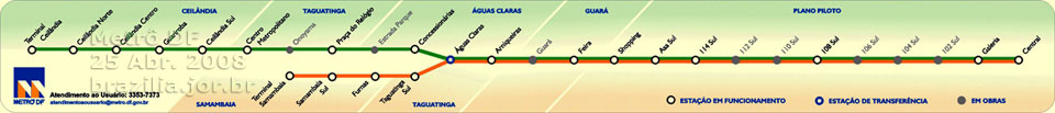 Esquema das estações percorridas pelos trens do Metrô de Brasília, DF