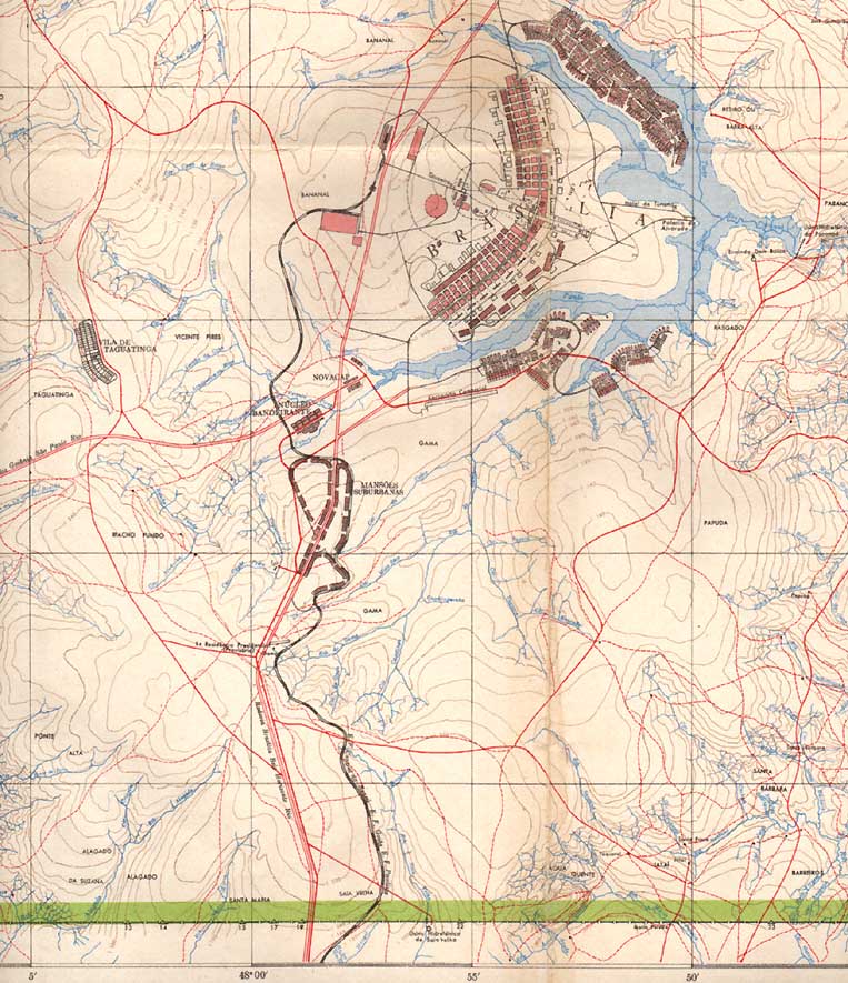 A "Vila Taguatinga" em um mapa de antes da inauguração de Brasília