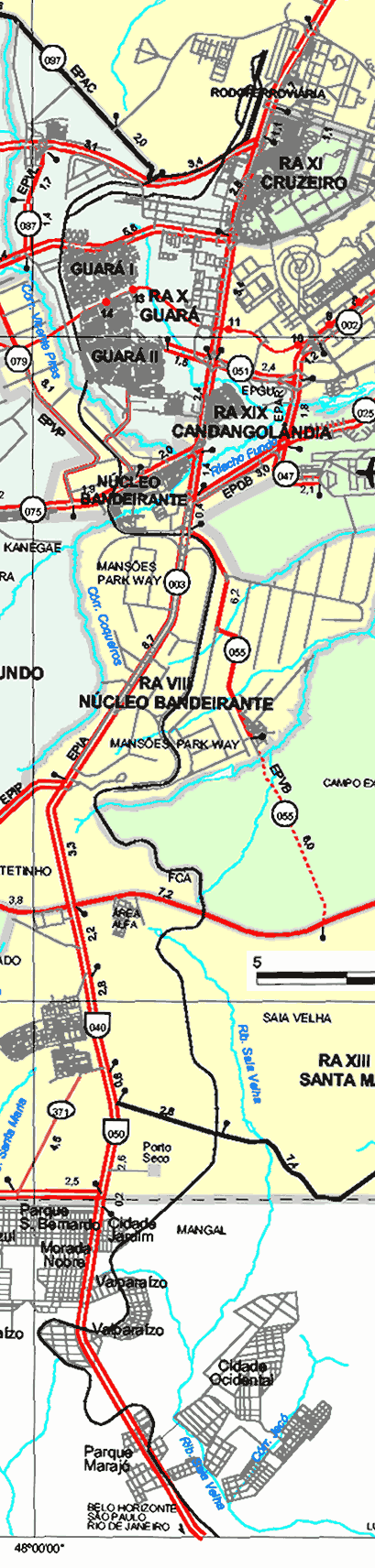 Mapa dos trilhos a serem percorridos pelo Trem do Entorno