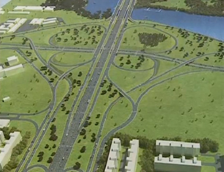 Maquete da futura via de ligação leste-oeste do final da Asa Norte, com novos viadutos e alças de acesso e distribuição do trânsito, e alargamento da ponte do Bragueto