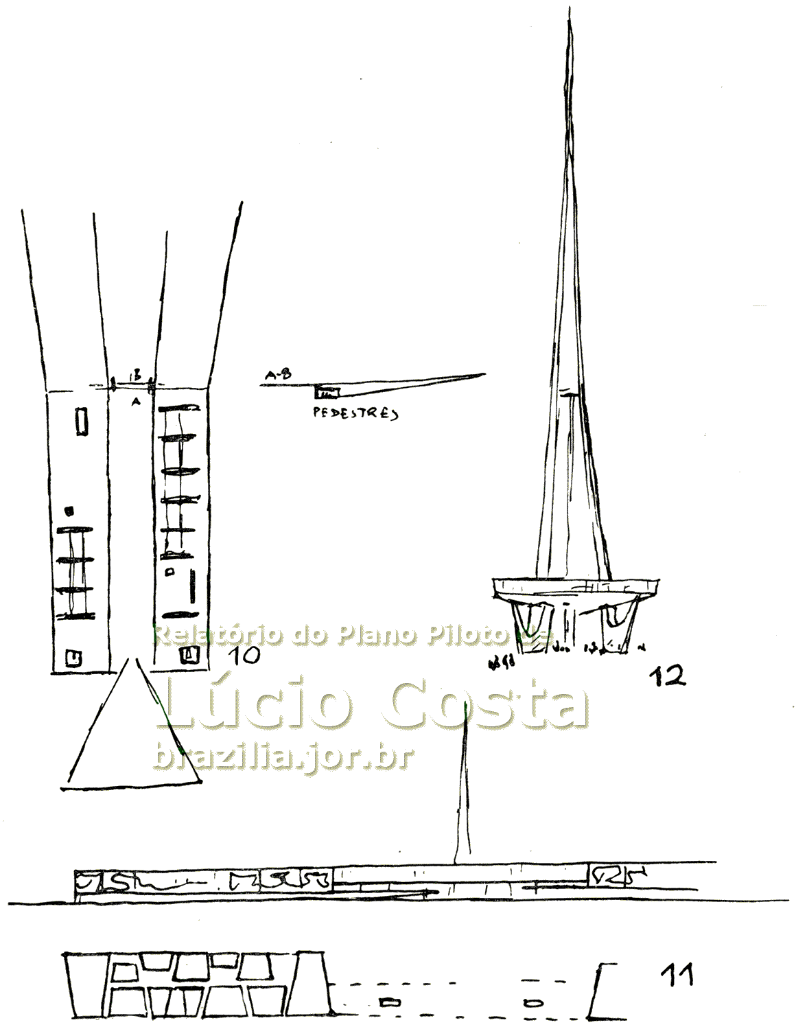 Croquis 10 a 12 do Plano Piloto de Lúcio Costa para a construção de Brasília